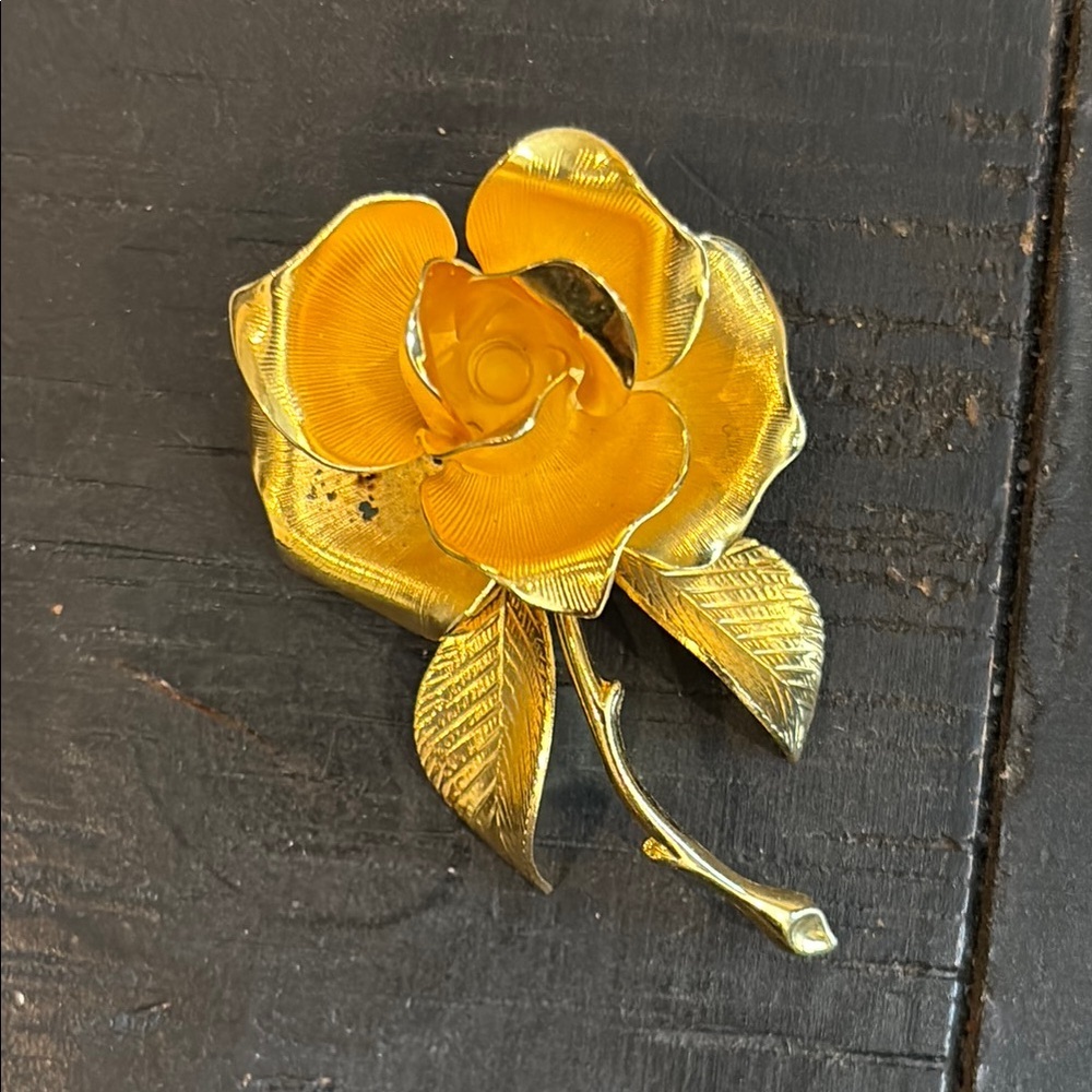 Vintage Cerrito 22k Gold Plate Rose Brooch Signed